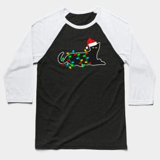 Black Cat tangled in Christmas lights Baseball T-Shirt